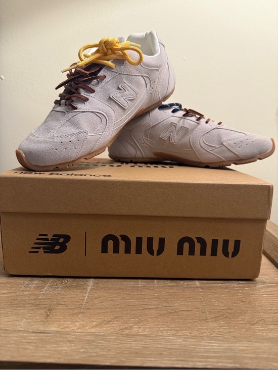 New Balance Shoes - New Balance X Miu Miu Cream Suede Sneakers